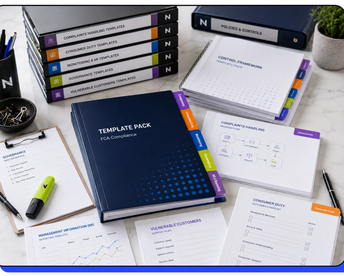 FCA compliance template packs, structured document binders ready to adapt to your firm.